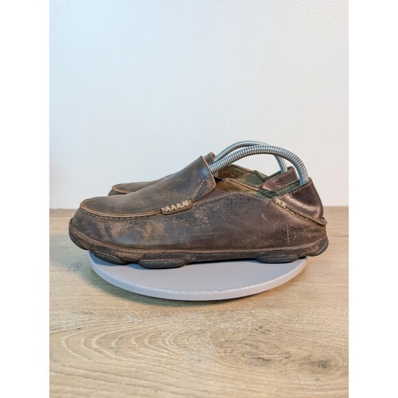 OluKai Moloa Men's Dark Brown Leather Slip-On Low Top Casual Comfort Loafers 9 - Picture 6 of 10